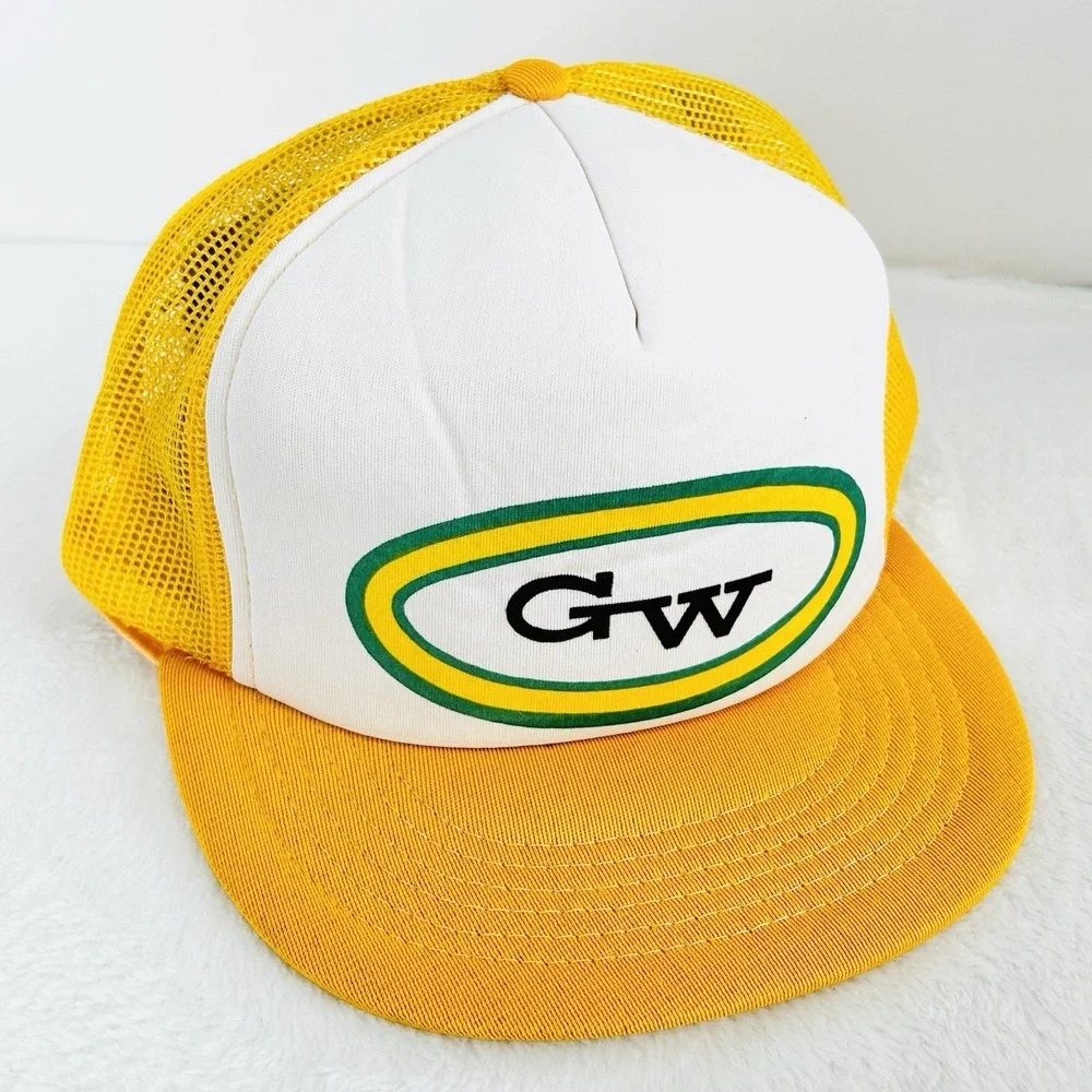 GW Oval Logo 2-Tone Trucker Hat Cap Snapback Adjustable Yellow Workwear Outdoors
